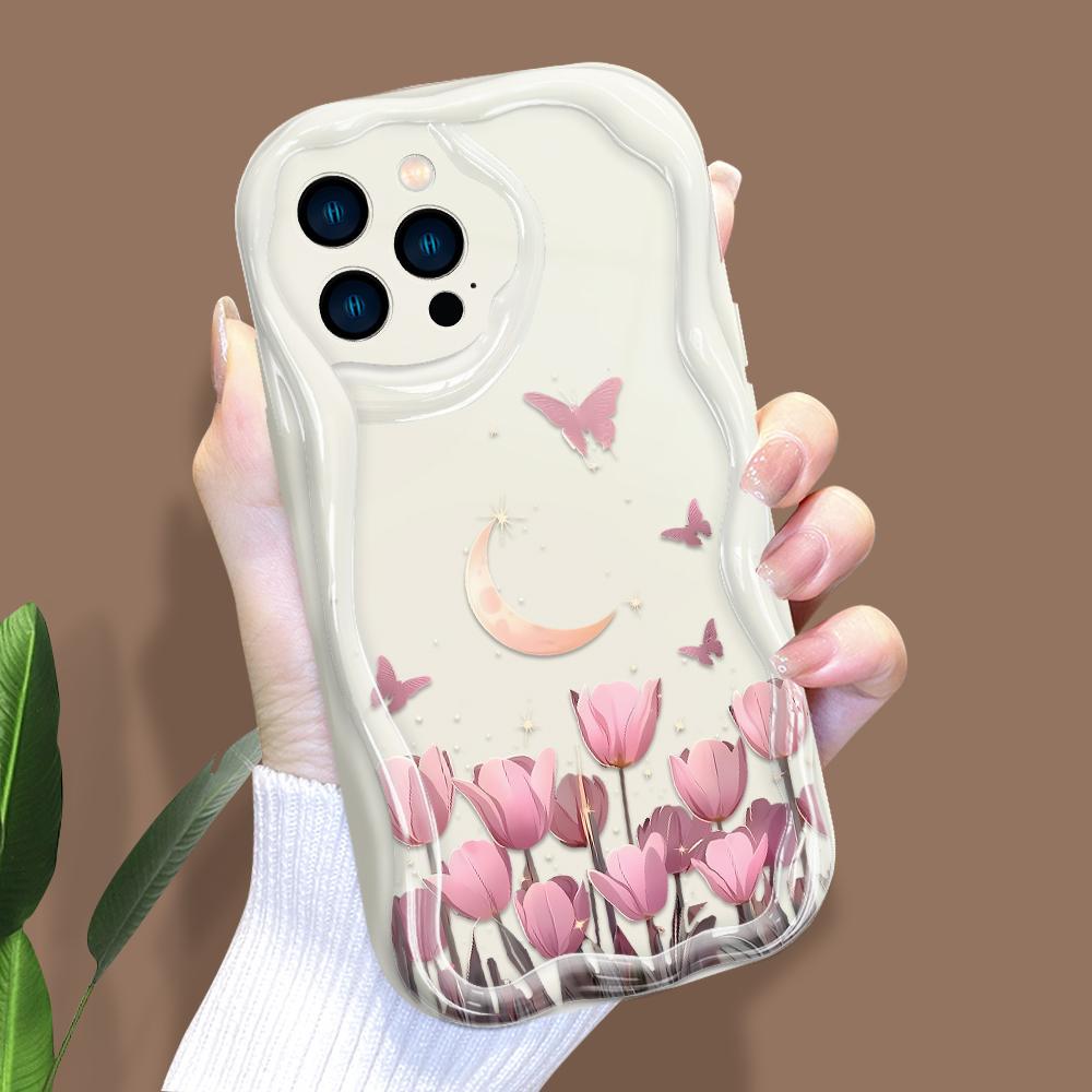 Cartoon Pattern Cream Texture Casing Wavy Edge Soft Silicone Cover Phone Case for IPhone Samsung Huawei Honor Xiaomi Redmi Infinix Tecno