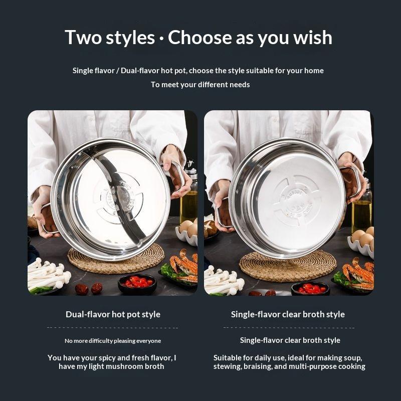 Dual Flavor Hot Pot 304 Stainless Steel Large Capacity Thickened Household Soup Pot Compatible with Induction Cooktop Gas