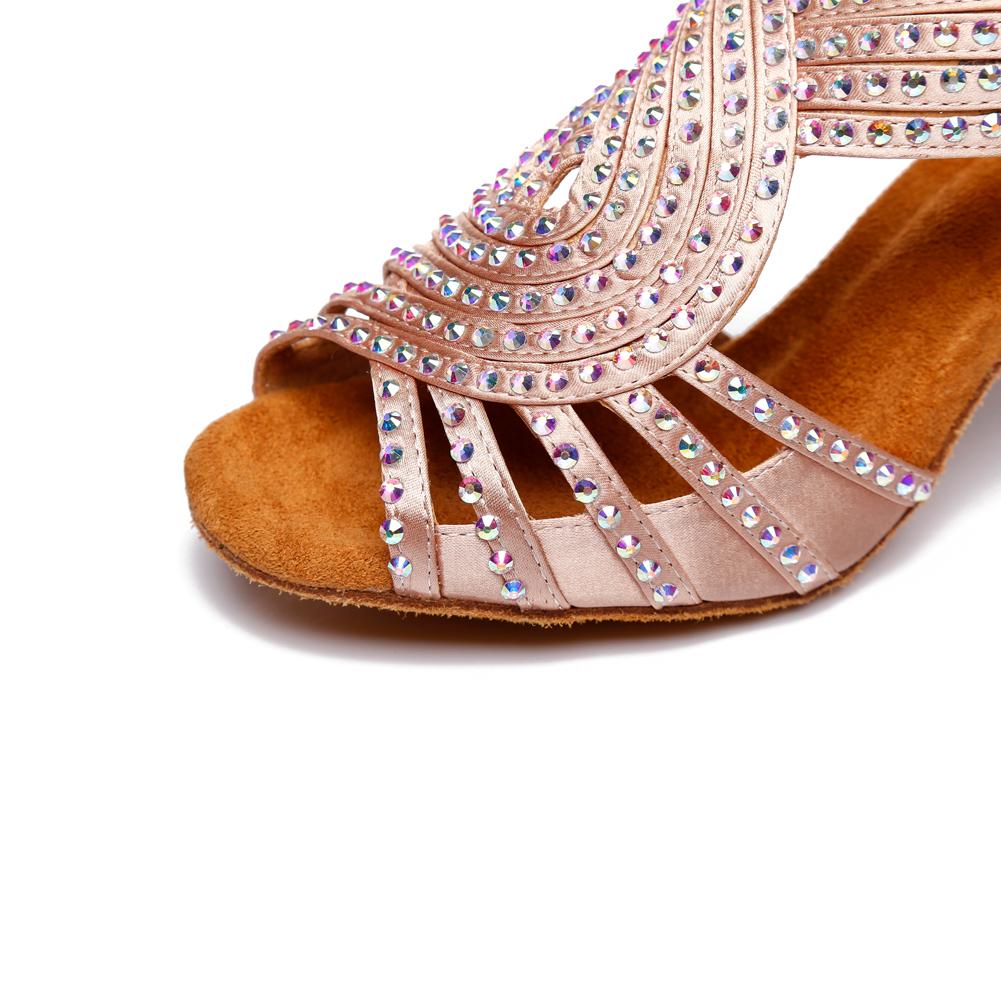 Satynowe buty do tańca latynoamerykańskiego dla kobiet, dla dorosłych, seksowne buty na wysokim obcasie, zdobione cyrkoniami, buty do tańca towarzyskiego, tango, salsa, na obcasie 7,5 cm