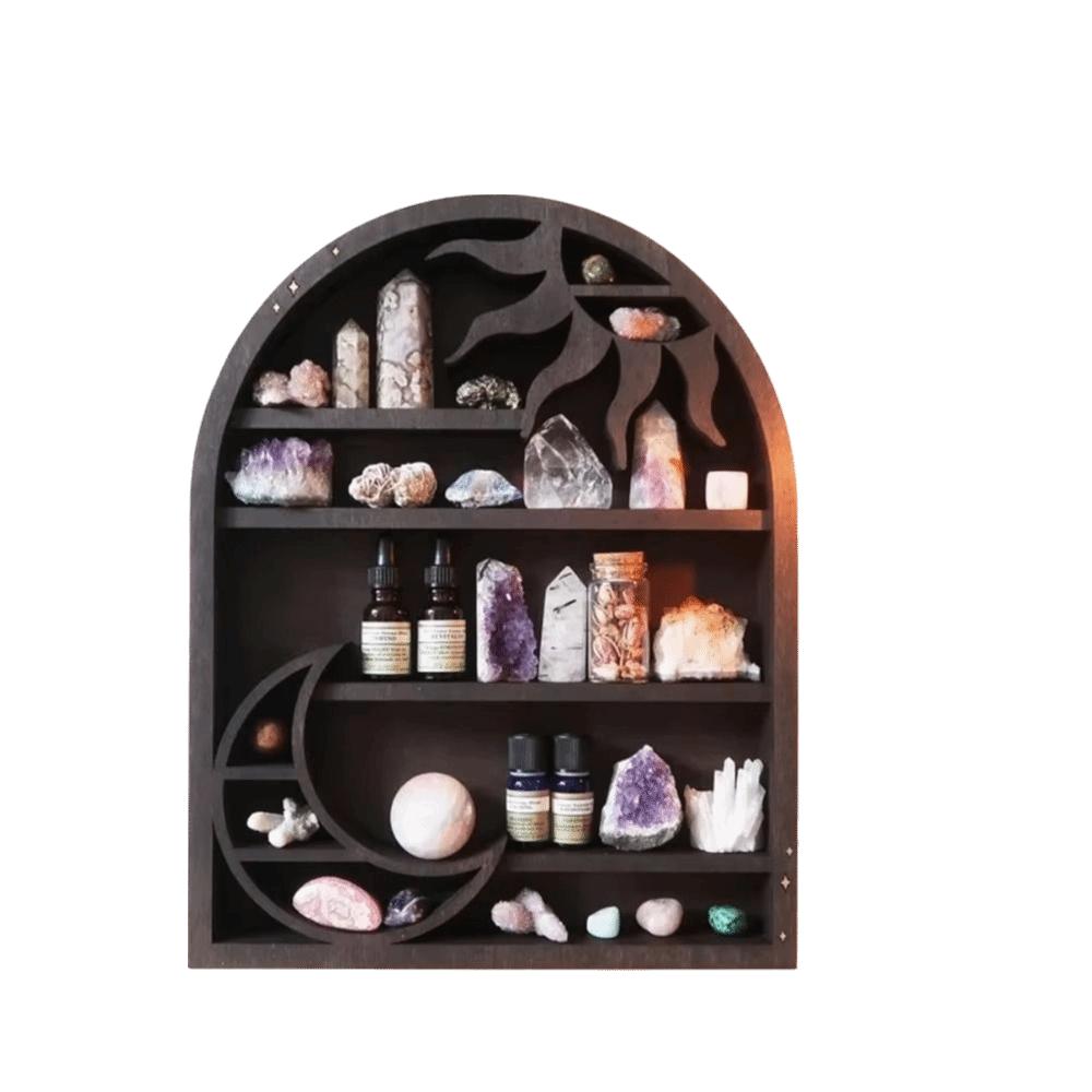 Wooden Material Wood Storage Shelf Crescent Sun Design Moon Design Wall Shelf Vintage Style Bohemian Style Floating Shelves