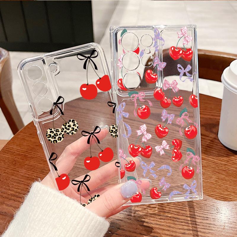 Funda de Fruta Cereza de Dibujos Animados Para Samsung A57 S26 Ultra A37 A17 A56 A36 A26 A16 A55 A35 A25 A15 A54 5G S21 FE S22 S23 S24 S25 Plus Cubierta Suave de TPU Transparente