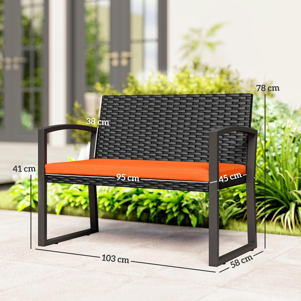 Two-Seater Rattan Garden Bench - Orange