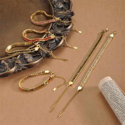 Bracciale Retro Francese Colorato Incastonato Zirconi Cubici Acciaio Inossidabile