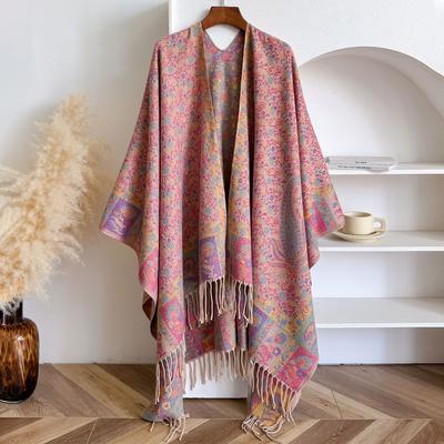 New Winter Women Poncho Warm National Style Large Shawl Paisley Print Thickening Blanket Luxury Scarf Female Cloak Pashmina