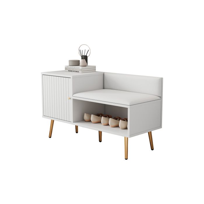 Meuble À Chaussures - MUVOE - Moderne - Blanc Et or - Rembourré - Espace De Rangement