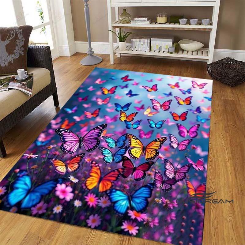 Dreamy Purple Butterfly Pattern Rugs for Living Room Bedroom Area Rugs Child Room Play Rug Cartoon 3D Printing Kids Game Mats001