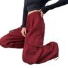 Damen High-Waist Retro Washed Baumwolle Cargohose, Lockeres Gerades Bein, Bodenlang, Aufgeschlagener Weiter Beinabschluss, Frühling Schlankmachender Stil.