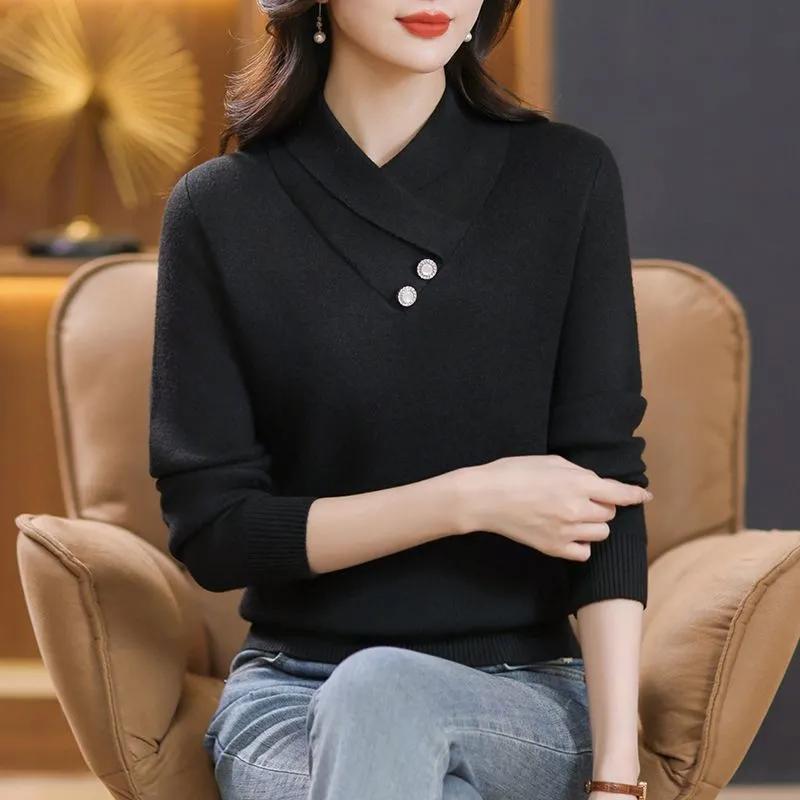 

Красный свитер для мамы среднего возраста, женский, утолщенный, осенне-зимний, модный, иностранец, теплый вязаный свитер M чёрный