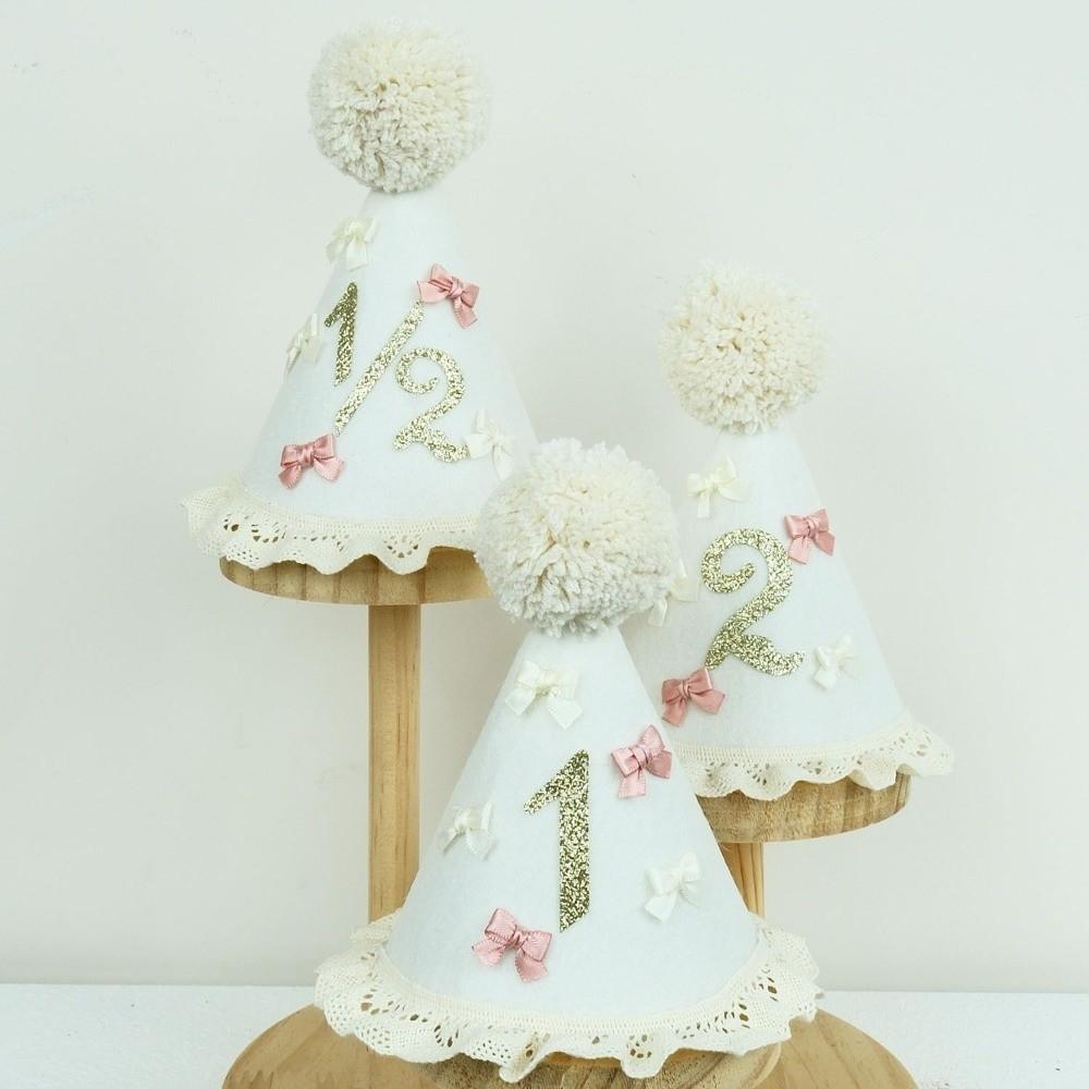 Handcrafted Pom Pom Princess Birthday Hat Sweet Bow Lace Ruffle Hat  Birthday Decoration