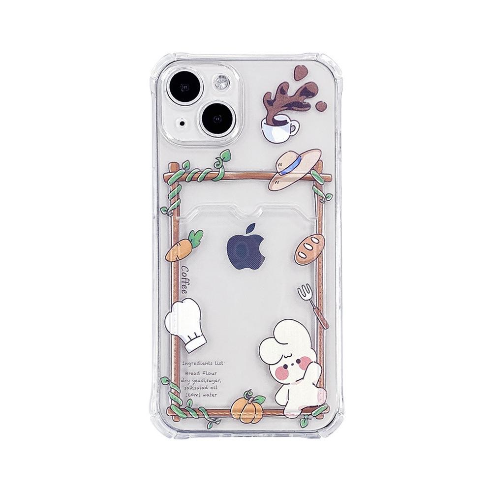 Rabbit 15-Card Slot Coffee Bread iPhone 12/13 Phone Case: Fits iPhone 11/13, XR/XS Max Transparent Design