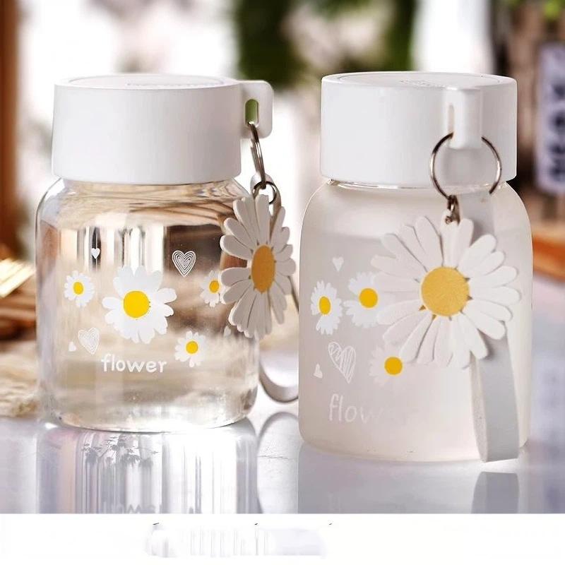 Frosted Glass Water Bottle Adorable Cute Print Lightweight Portable Carry Strap 500ml for Girls School Outdoor Use