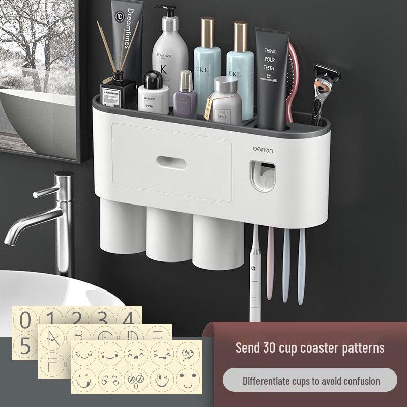 LIEI Wall-Mounted Toothbrush Holder with Rinsing Cups