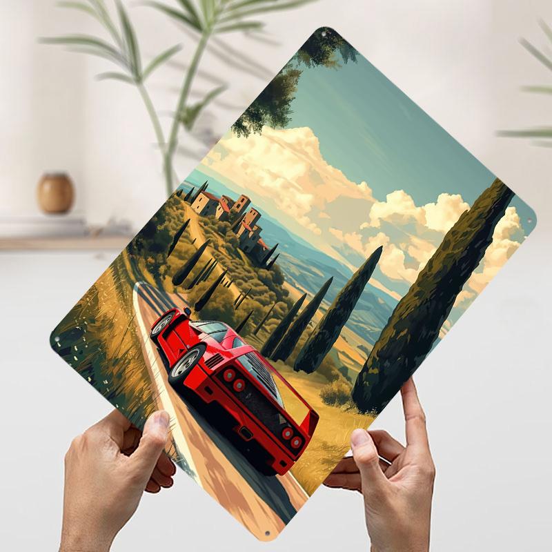 Sports Car F Printed Poster Customized Wall Art Retro Vintage Metal Tin Signs for Room House Desk Decor Office Decoration Home