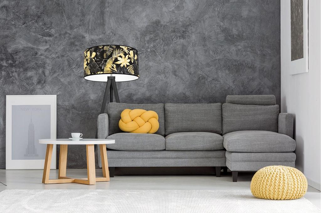 Floor Lamp Tripod Lampshade Golden Flowers Led