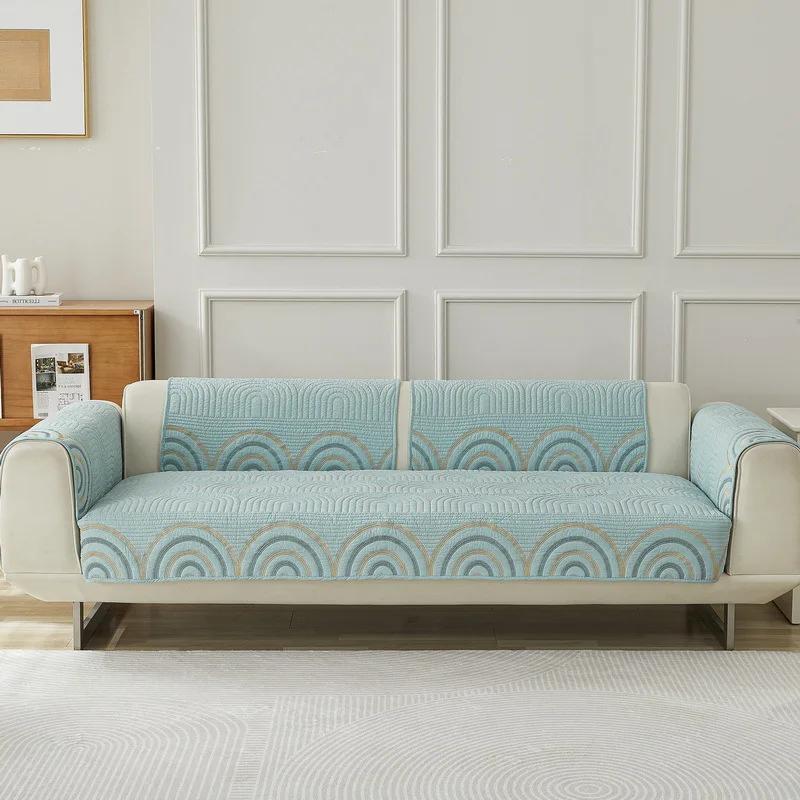 Northern Europe Sofa Cover for Living Room Cotton Universal Sofa Mat Towel Non-Slip Sofa Cover Embroidery Rainbow Couch Cushion