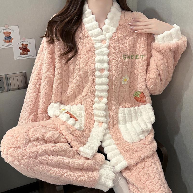 Women's Winter Coral Fleece Pajama Set - Sweet & Thickened Flannel Homeware.