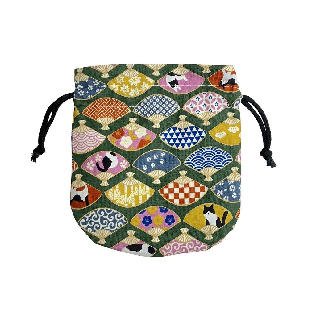 Drawstring small item Japanese cat makeup drawstring Japanese made in Marukoro pouch, holder, pouch, pattern, print, pouch, bag, lined, goods, cotton,