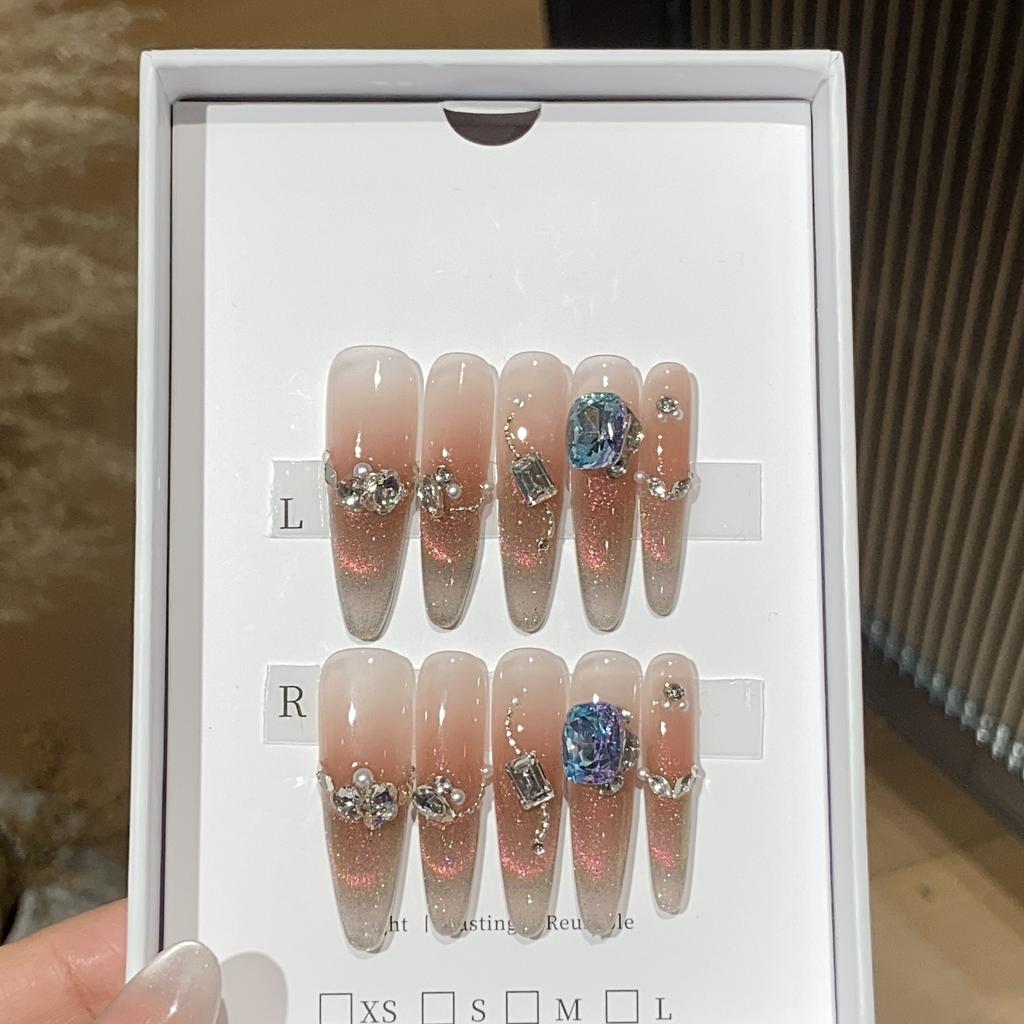 Ice-transparent Pink Aurora Cat's Eye Pearl Crushed Diamond Alloy Chain Blue Square Crushed Golden Rose