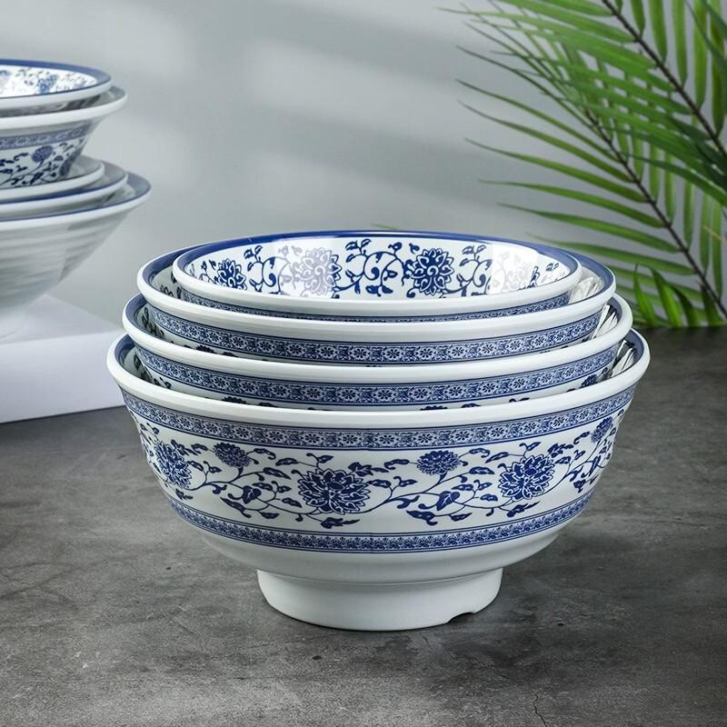 JINMEILI Blue and White Melamine Ramen Soup Bowl