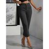 VEZFAA Damenmode, lässig, einfarbig, bedruckt, hohe Taille, Hosen, Hosen und Caprihosen