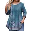 Women’s Floral Print 3/4 Sleeve Tunic Top with Round Neck Loose Fit Casual Blouse for Daily Wear and Comfort