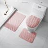 3Pcs Minimalist Style Plush Bathroom Floor Mat Set Non-slip Soft Doormat Water Absorbent for Bath Entry