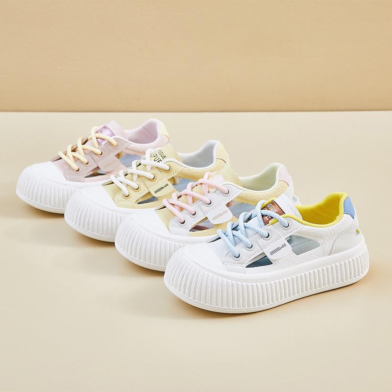 2025 Summer New Korean Version Breathable Little White Shoes Women's Hollow Casual Board Shoes Thick-soled Versatile Muffin Shoes Sports Shoes