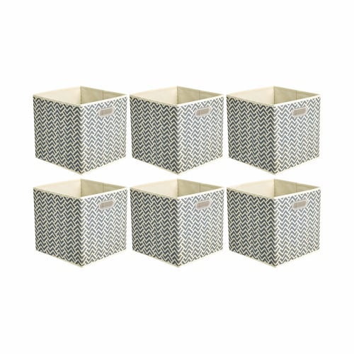 Basic Foldable Fabric Storage Boxes with Handles, Chevron Gray, Set of 6