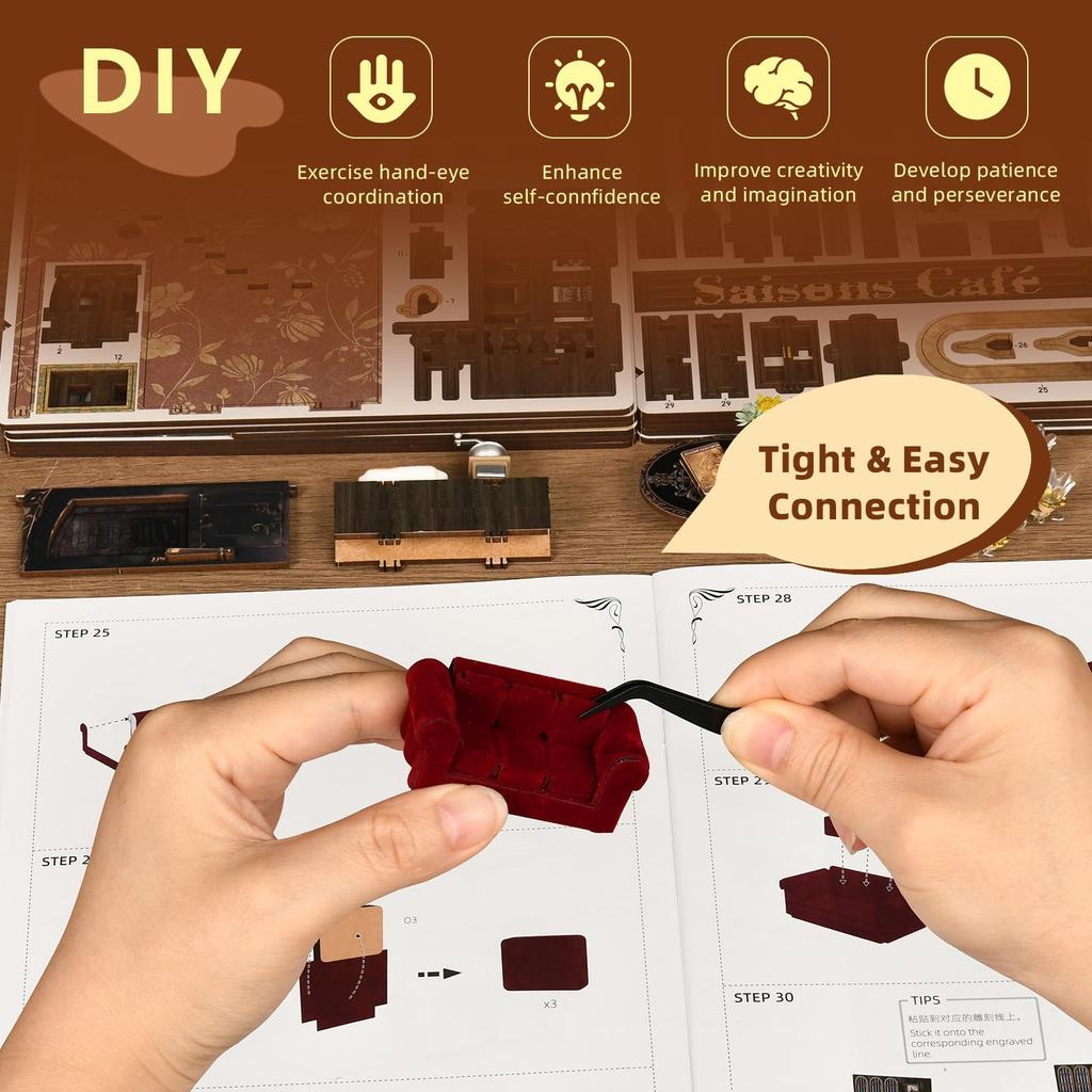 MiniCity DIY Kit pro Booknook Domeček pro panenky Miniaturní domeček Kit Booknook Vhodný pro a Narozeniny s LED světlem - - - - Začátečníky, Teenagery, Dospělé,