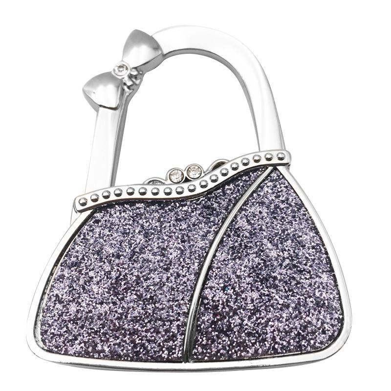 In Stock: New Style Dual-Diamond Folding Portable Metal Handbag Hook & Desktop Stand
