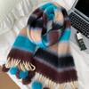 Color blocked Tassel Scarf for Women in Winter New High End Warm and Thickened Scarf for Students Korean Style Versatile Decoration