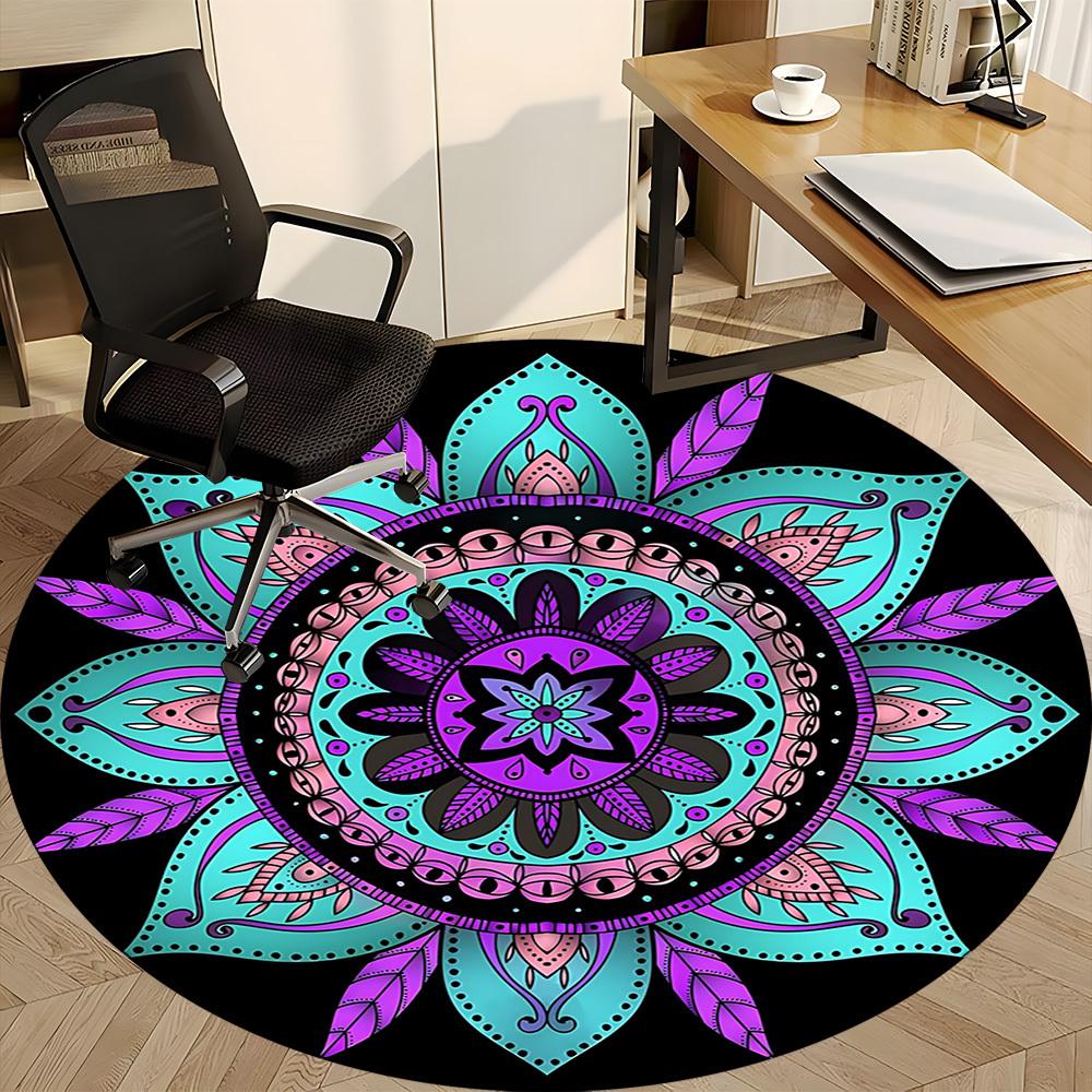 1pc Mandala Pattern Office Round Rug, Carpet for Office, Gaming, Lightweight Round Floor Mat Yy260208033