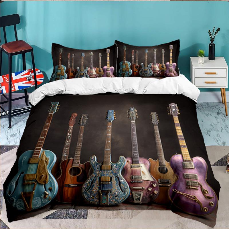 Guitar Collection Diversity 3PCS Bedding set,Ideal for 1pc Duvet Cover And 2pcs Pillowcases Perfect for Fan gift,Ideal for Bedroom, Dormitory
