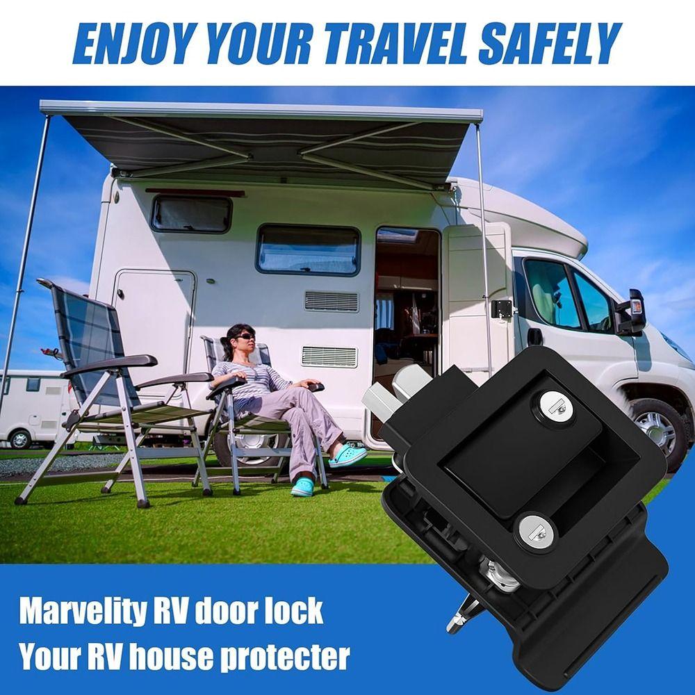2 Keys Camper Lock Replacement Kit Wear-resistant Entry Door Lock Black RV Door Lock  Travel