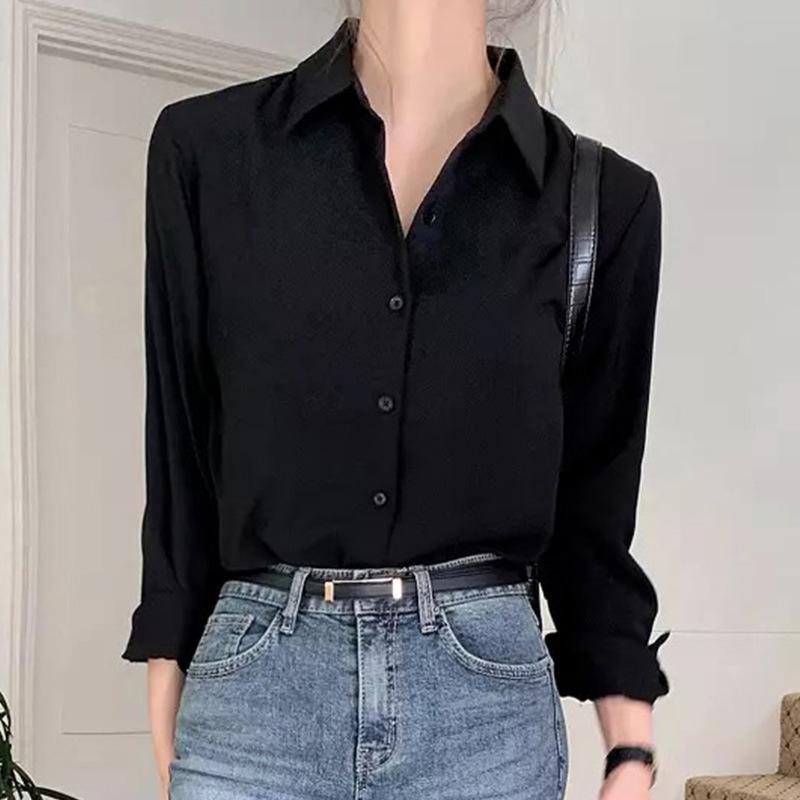 Spring Autumn Versatile Shirt Women's Loose Lazy Style Long Sleeve POLO Collar Professional Shirt Blouses & Shirts