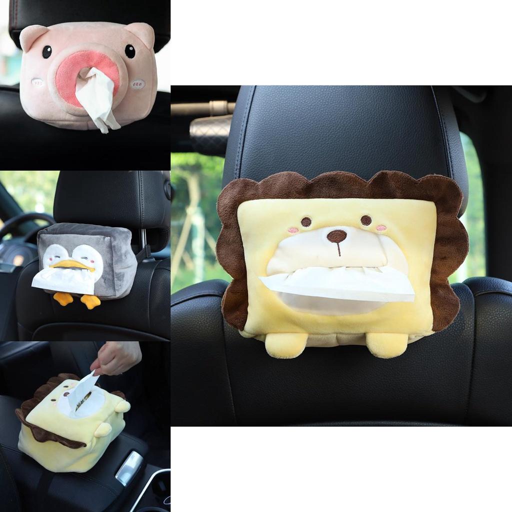 Car Tissue Box Cover Fun Cartoon Animal Design Soft Plush Material Long-lasting