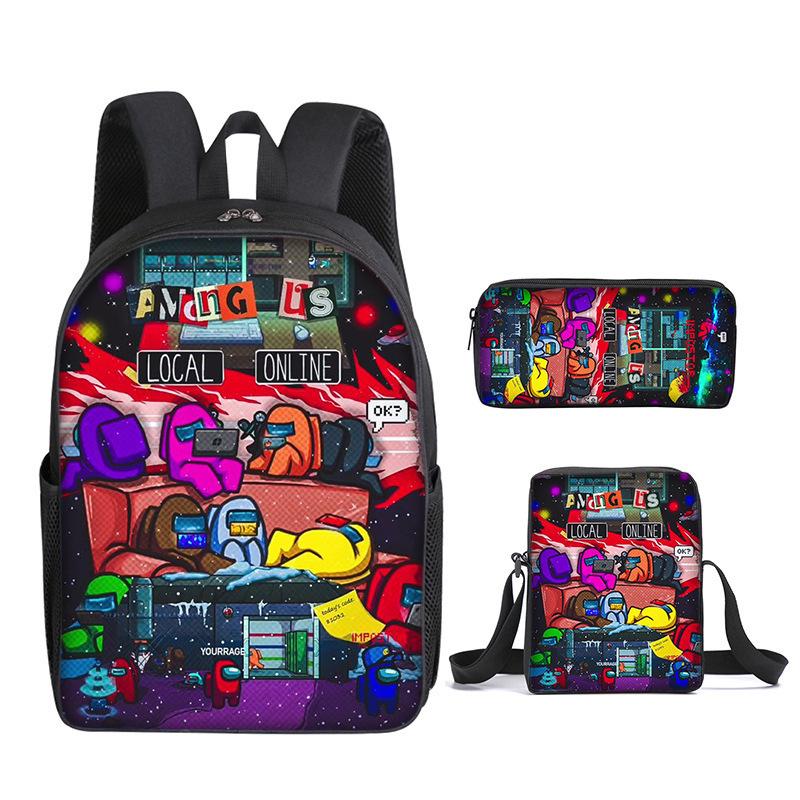 Amongus Space Werewolf School Bag 3PCS Game Merchandise Elementary And Middle School Students Backpack Pencil Bag Satchel
