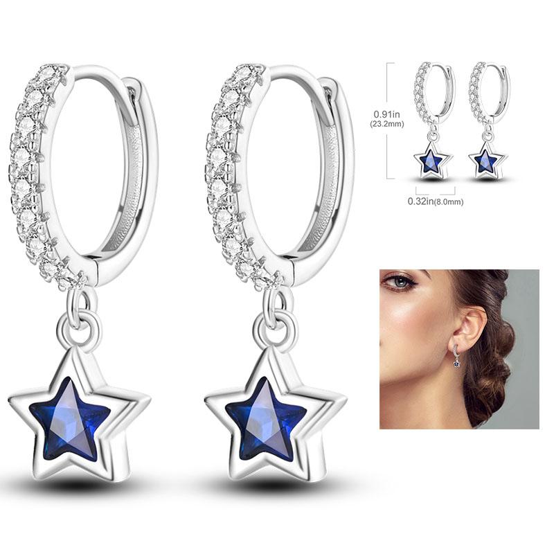 925 Silver Hoop Earrings  For Woman Pendientes Zircon Heart Shape Star Eardrop Original Earring Fashion Jewelry