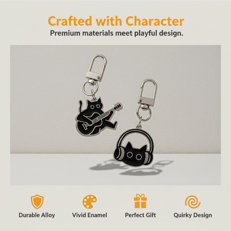 Cute Black Cat Enamel Keychains Funny Kittens Keyring For Backpack Decor Pendant Accessories Gift