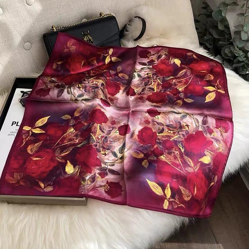53CM Square 100% Silk Scarf Chinese Design Small Head Neck Hijab Women Kerchief Silk Bandana Scarves