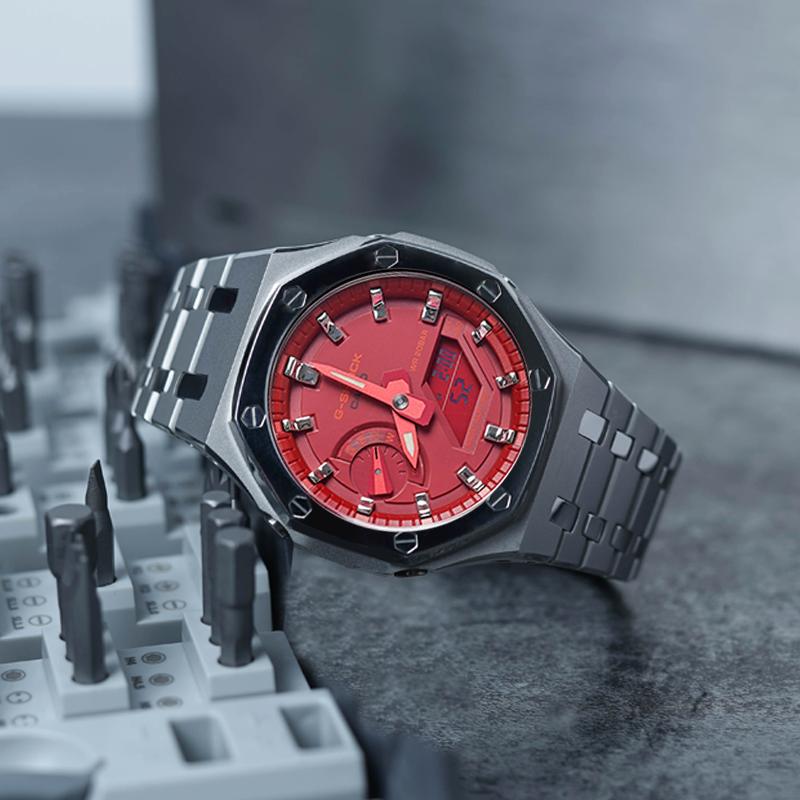 Casio Unisex Liquid Crystal,Analog Dual Display Series 48.5mm Red Watch GA-2100-4A(Watch8--)