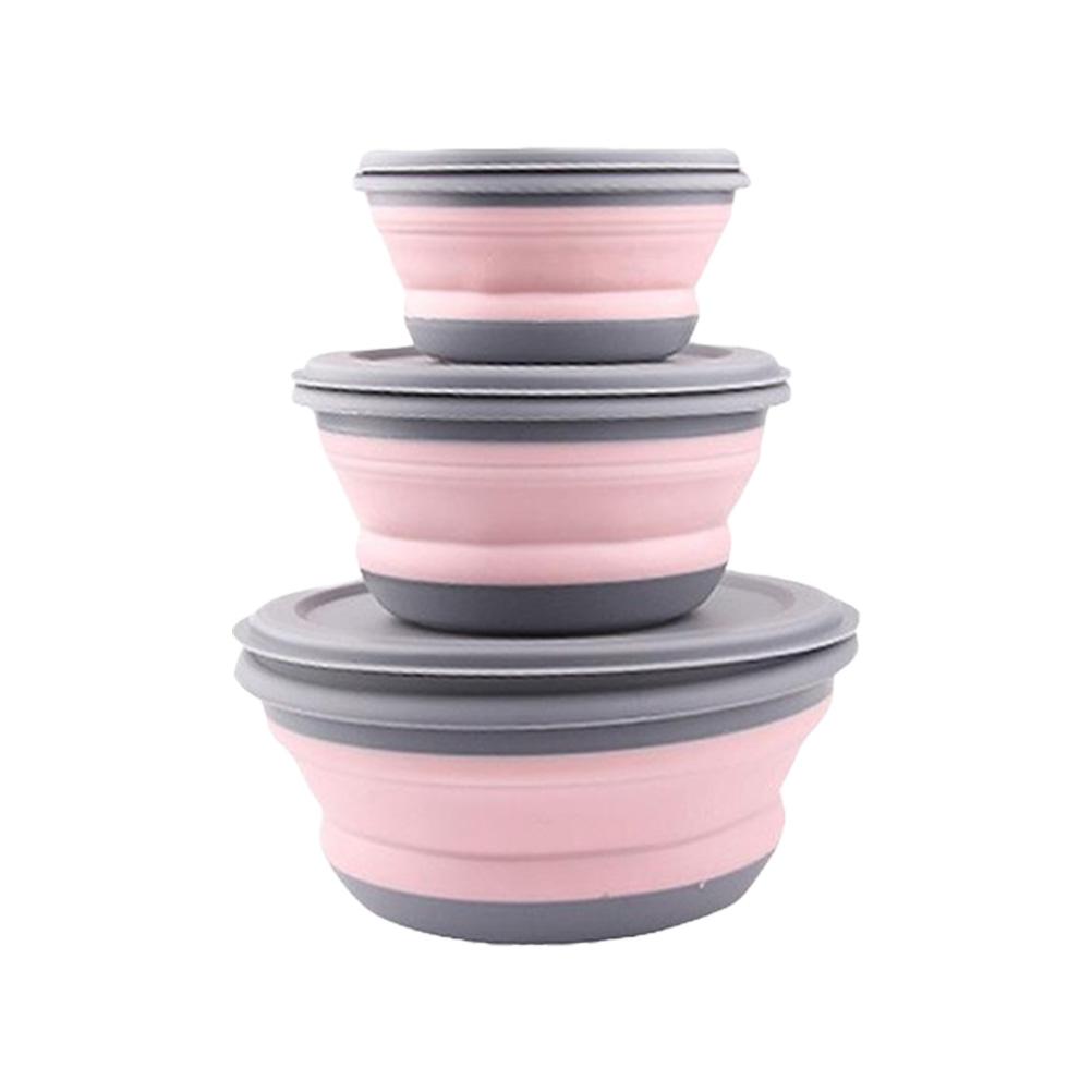 3Pcs Folding Camping Bowl Set Portable Silicone Kitchen Containers for Travel Outdoor Camping