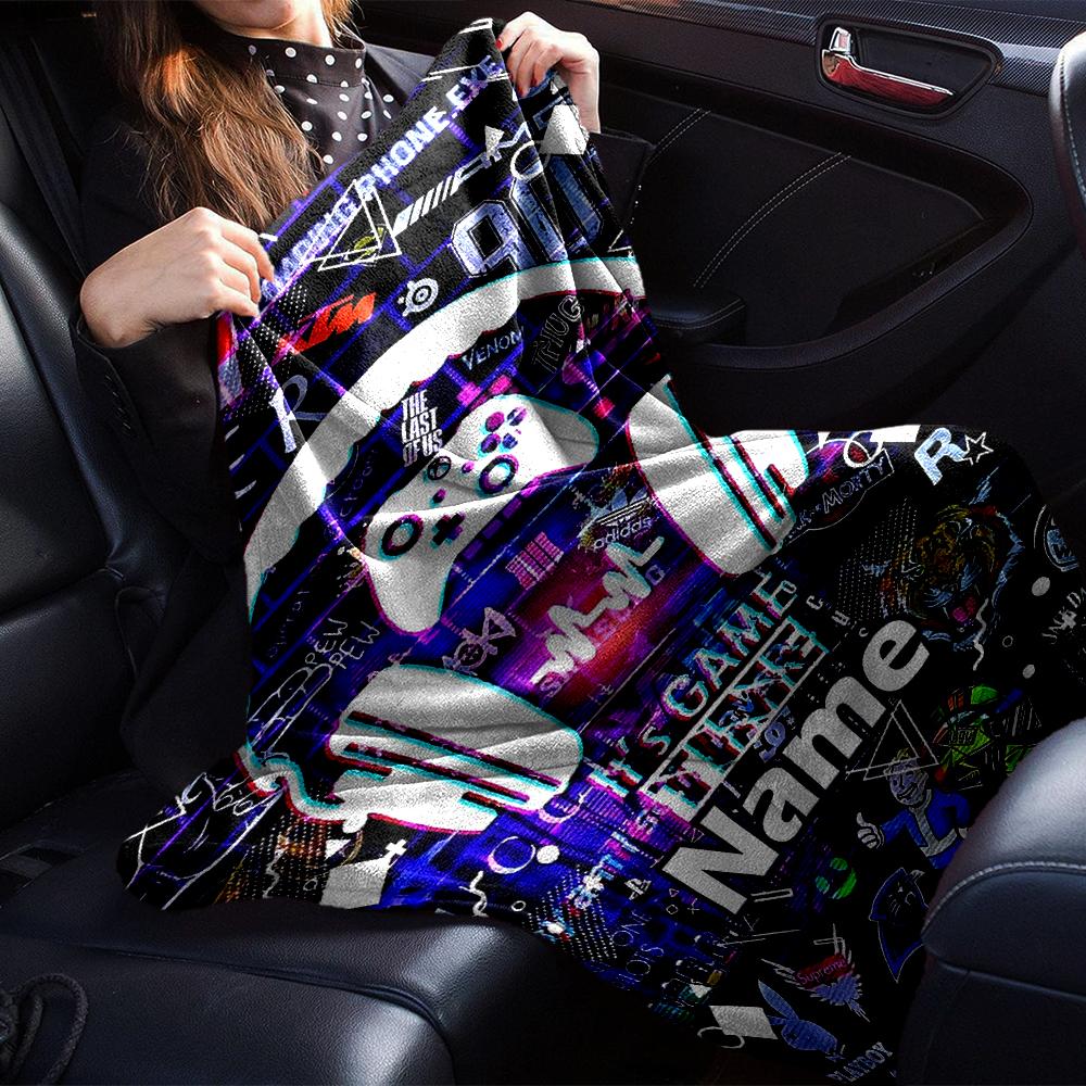 Custom Name Game Controller Theme Printed Blanket - Perfect for Couch, Bed, Travel & Outdoor Use | Machine Washable, Cozy & Durable.
