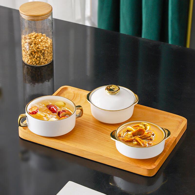 Zhi Shi Keramik Goldrand Suppentassen mit zwei Henkeln, Set à 10 Stück