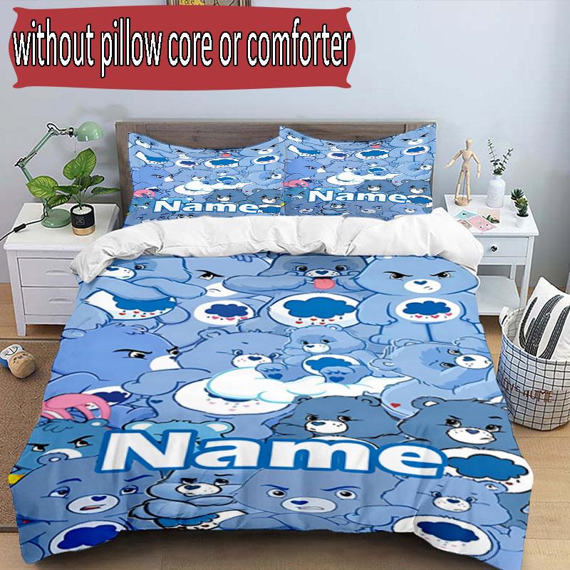 3'lü Nevresim Takımı (1*Nevresim Kılıfı + 2*Yastık Kılıfı, Çekirdeksiz), Kişiye Özel İsimli Care Bears Desenli Nevresim Takımı, Ev Yatak Odası Dekorasyon Hediyesi