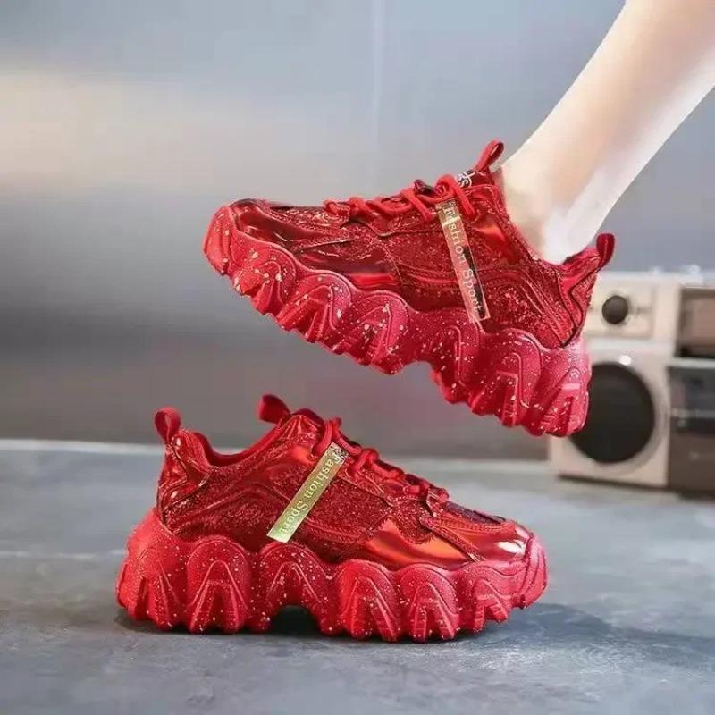 

Lace Up Round Toe Woman Footwear Sequins Shoes for Women Designer Luxury Fashion 2025 Korean Comfortable and Elegant Y2k Offers 40