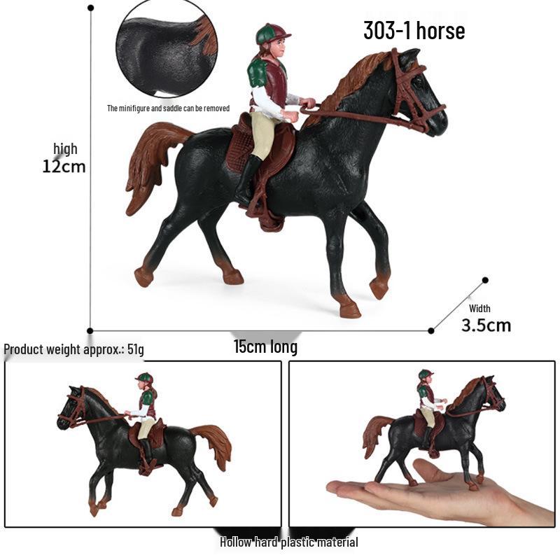 Envy Porcelain Akhal-Teke Resin War Horse Model with Knights - Black & Yellow Steed Ornaments Gift Set.