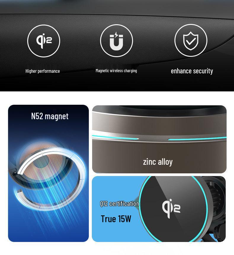 Qi2 15W Magnetic Wireless Car Charger & Phone Holder for Apple MagSafe