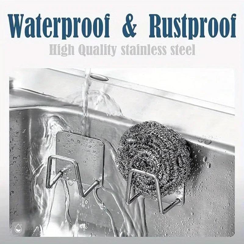 1pcs Kitchen Sponges Holder Stainless Steel Sink Sponges Drain Drying Rack Self Adhesive Storage Holder Hooks Bathroom Organizer