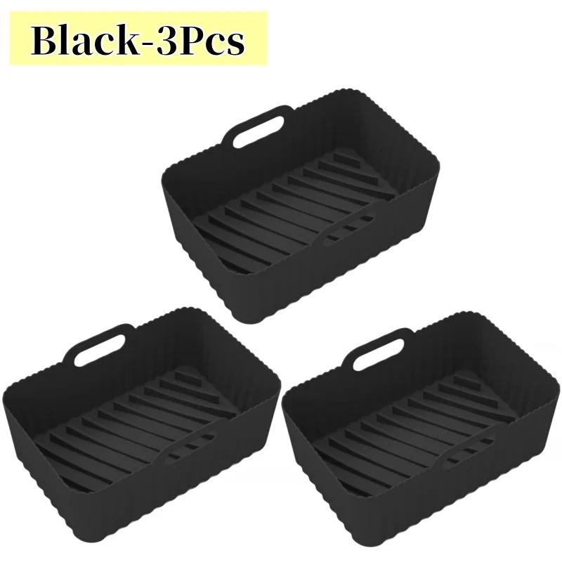 Black Silicone Air Fryers Oven Baking Tray Rectangular Replacement Kitchen Grill Pan Airfryer Kitchen Fried Chicken Basket Mat